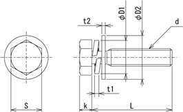 座金組込み六角トリムドボルト（平座金+ばね座金）　ステンレス
